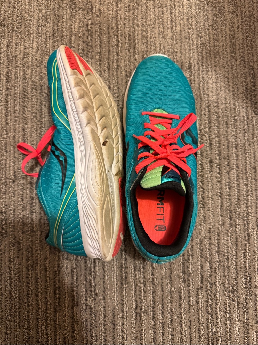 Saucony Teal Running Shoes with Coral Laces